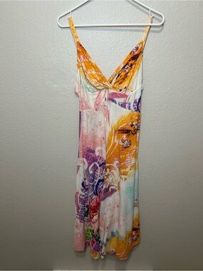 Vintage Jams World Rayon Tropical Art Print Maxi Dress Pockets Small